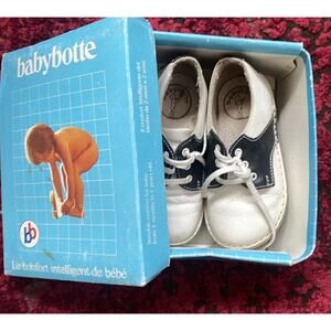 Vtg Babybotte Saddle Shoes Baby Toddler 3 White Black Oxford Leather Box